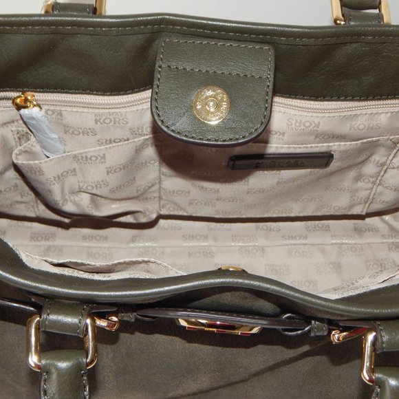 MICHAEL KORS HUDSON Leather Suede Large Tote Satchel Shoulder BAG Dark Olive NWT - Picture 14 of 14
